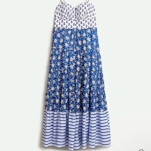 J. Crew Blue and White Button-front Maxi Dress in Moxed-Block Floral Sz 10